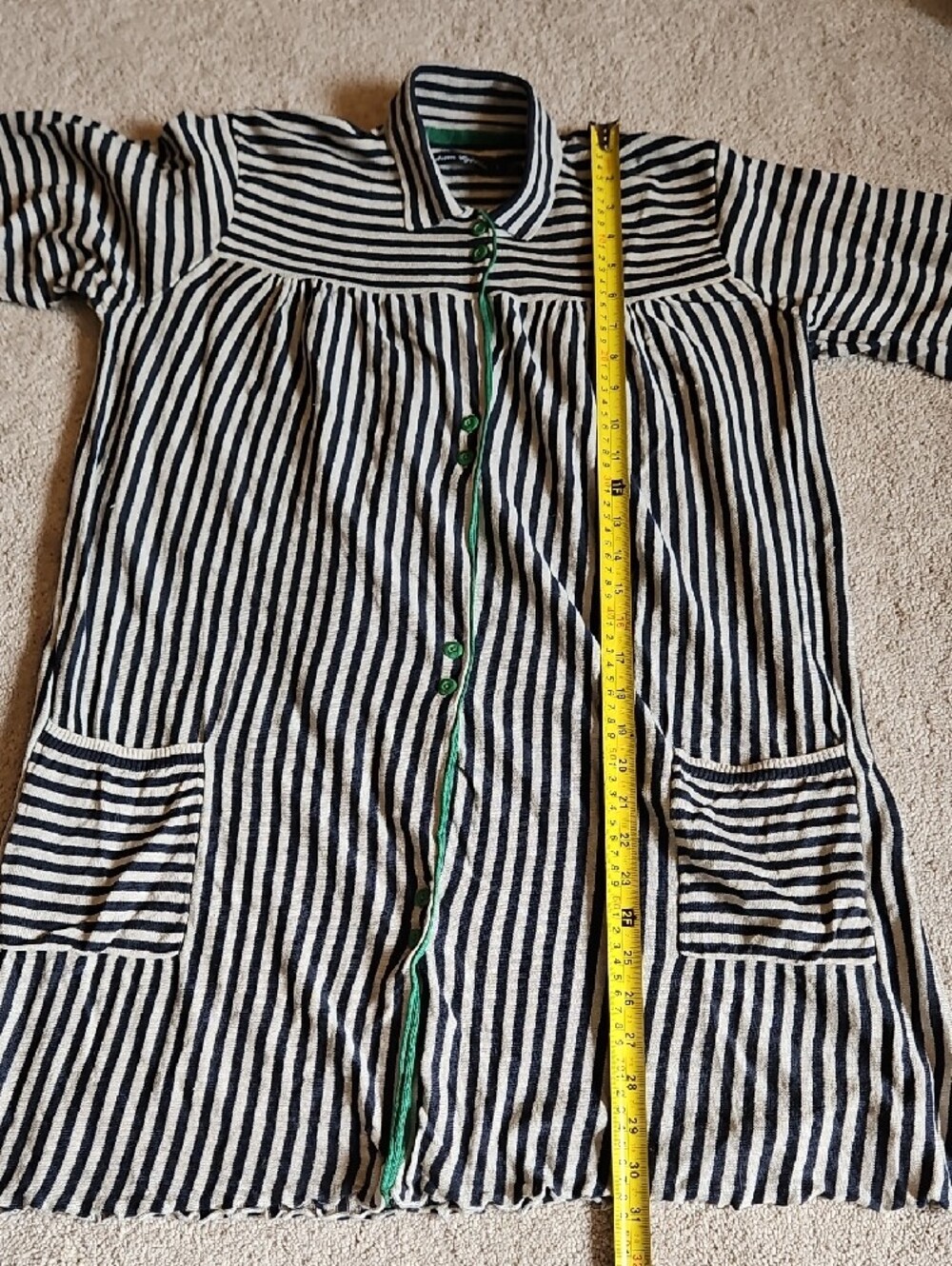 Gudrun Sjoden Navy and Oatmeal Striped Cotton Cardigan with Green Trim - Picture 6 of 13